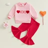 0-3Years Baby Girl Valentine’s Day Outfits Long Sleeve Letter Sweatshirt and Flare Pants Two-piece Sets Fall Spring Clothes 1