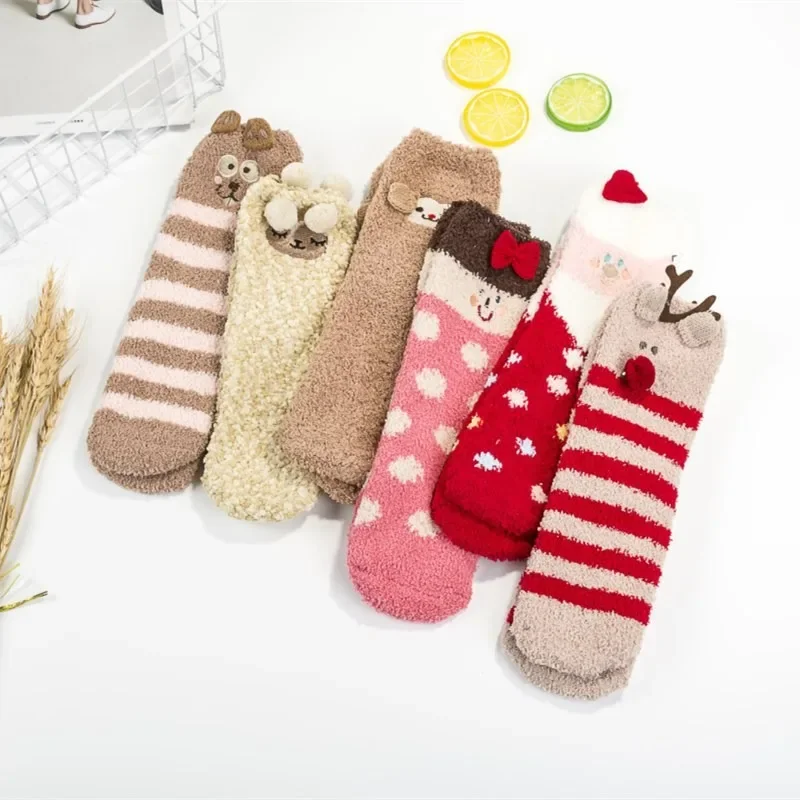 

New Japanese Coral Velvet Winter Thickened Warm Three-dimensional Cartoon Christmas Parent-child Gift Floor Socks