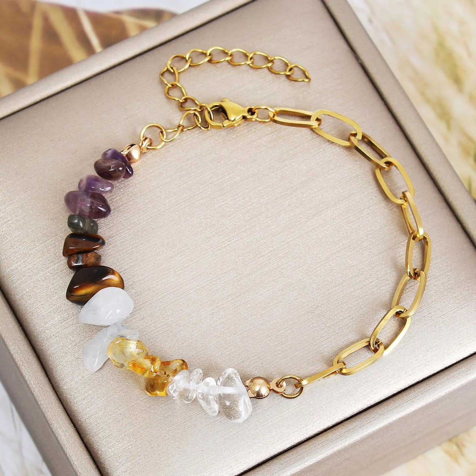 Natural Crystal Stone Stainless Steel Bracelet for Women Boho Irregular Beads Charm Hand Bracelets Jewelry Gift Drop Shipping
