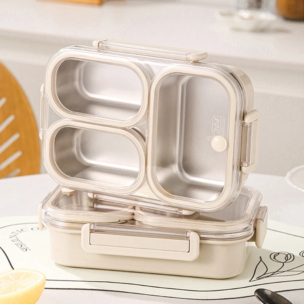 Stainless Steel Lunch Box with Compartments Food-Grade Non-Toxic Easy Clean 3 Compartments Snacks Kids Lunch Box Gray 3