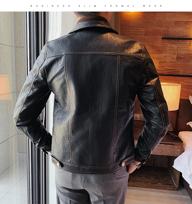 Leather Jacket Men Black Leather Coat Casual Korean Style Chaquetas Hombre Motorrad Jacke Single-breasted Lapel Leather Jacket genuine leather motorcycle jackets