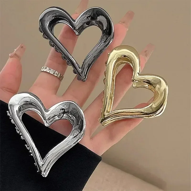 Metall Goldene Silbrig Herz Liebe Haar Klaue Clips Mittlere Größe Y2k Haar Styling Zubehör Fangen Krabben Klemme Frauen Mädchen Kopfbedeckungen – Detail 4