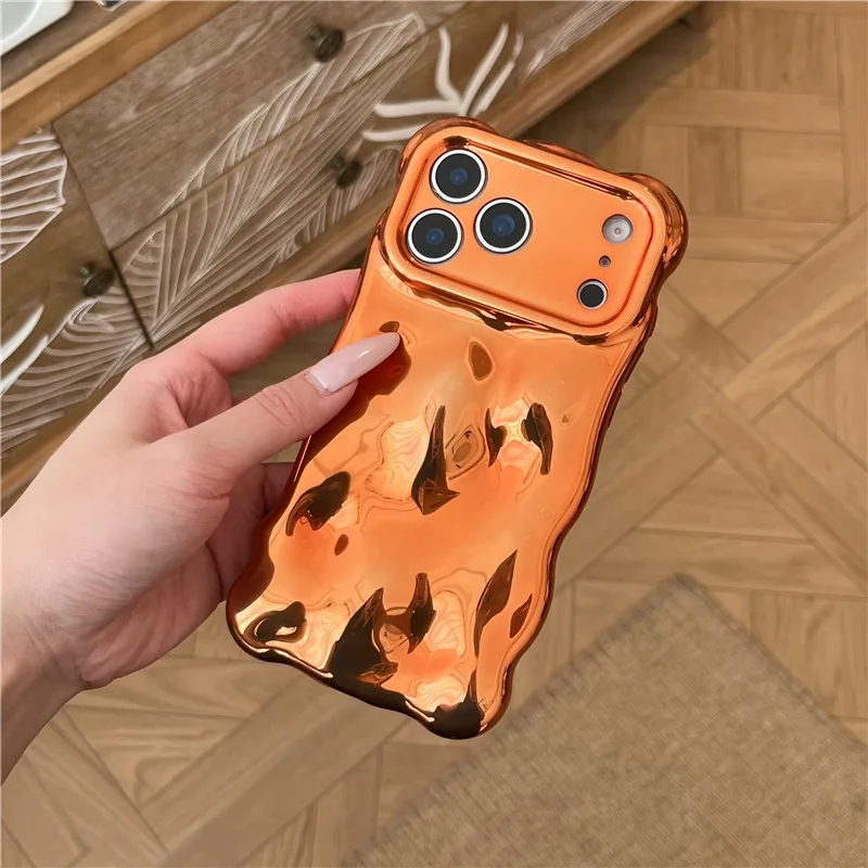 Electroplated Meteorite Patterned Phone Case with Creative Wave Border and Airbag Cover