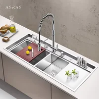 SUS 304 Stainless Steel Large Size Kitchen Double Sink Handmade Brushed 4mm Thickness 240mm Depth With Drain Plate Double Sinks 1