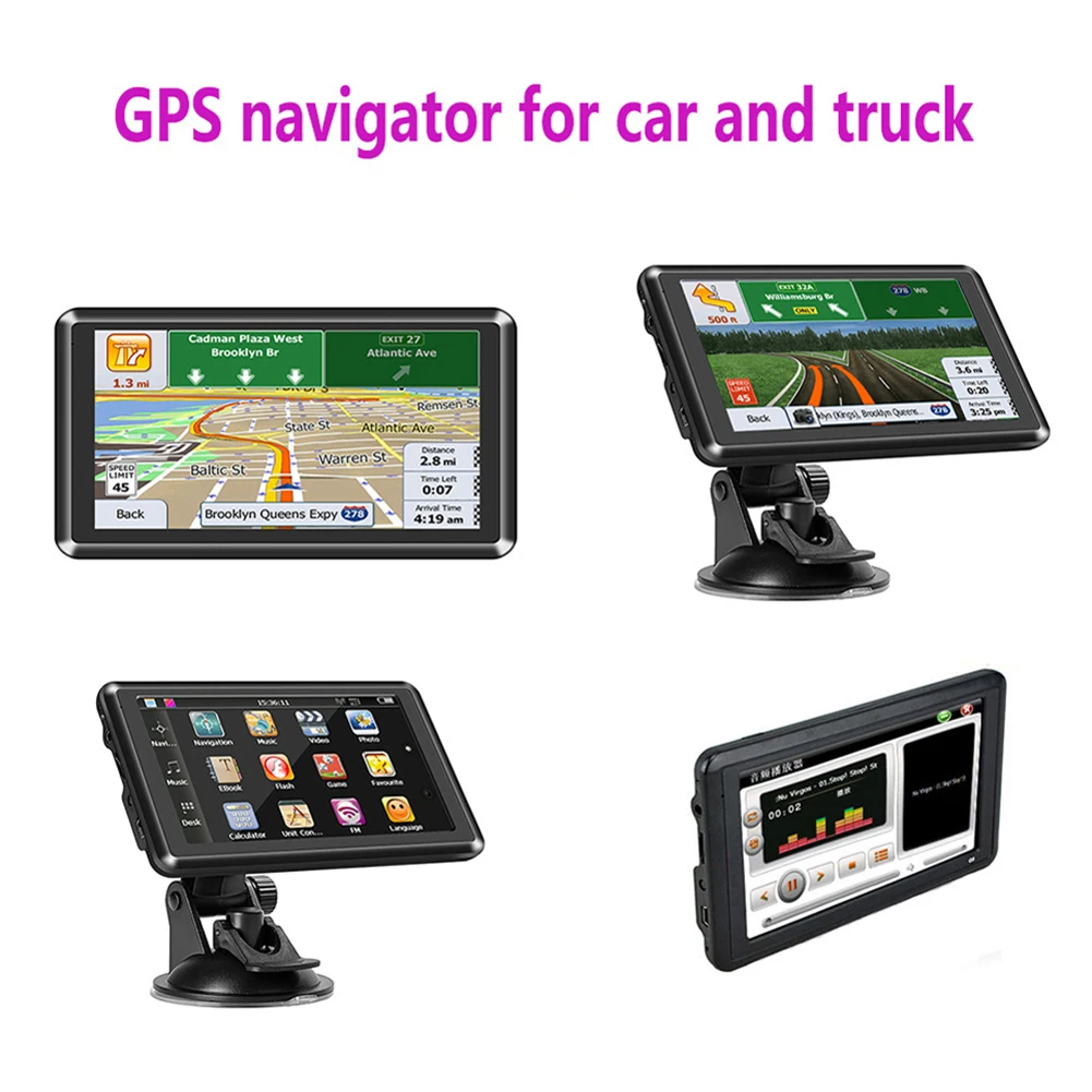 HD 터치스크린 차량용 모니터 256MB+8G 5인치 차량용 GPS 네비게이션 음성 알림 미니 USB TF EU AU 북미 지도 과속 경고