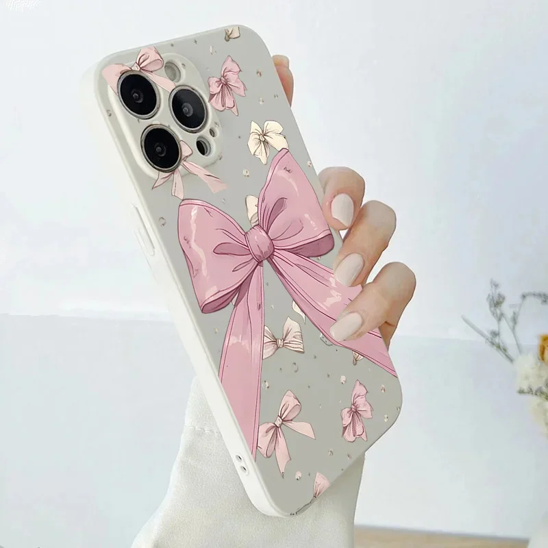 Niedliche rosa Schleife Handyhülle für iPhone 16 15 14 13 12 11 Pro Max Mini X XS XR SE 7 8 Plus stoßfeste rutschfeste Softcover Fundas – Detail 6