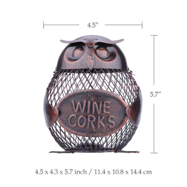 Tooarts Owl-shaped Metal Sculpture Mesh Wine Bottle Holder Bottle Cork Container Iron Art Practical Decoration Creative Craft 6