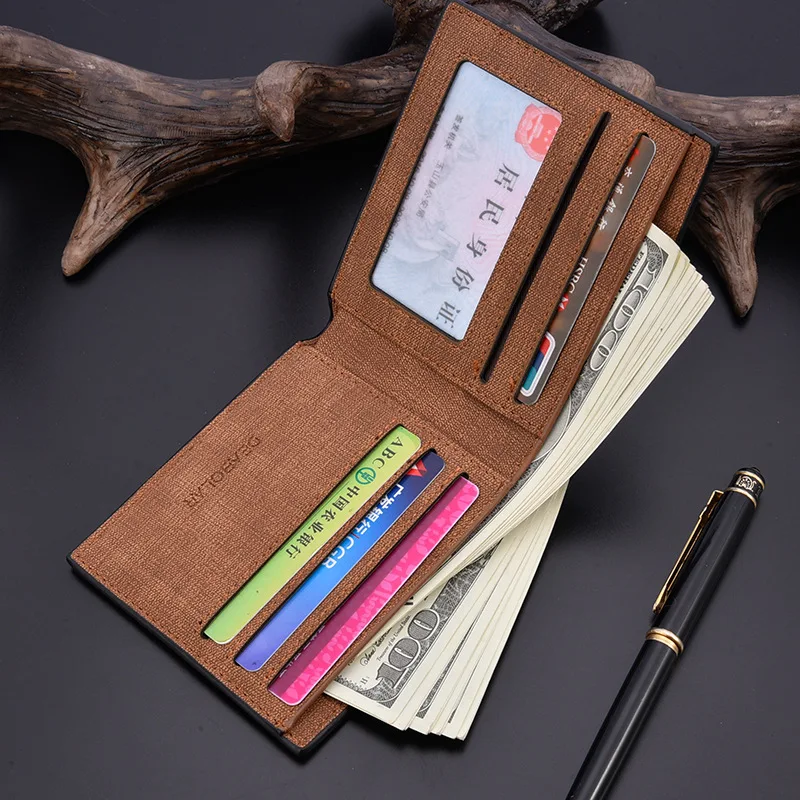 Herren Vintage Soft Exterior Slim Short Wallet Korean Stitching Kartenhalter Multifunktional mit Kartenfächern und Ausweisfenster-Geldbörse – Detail 6
