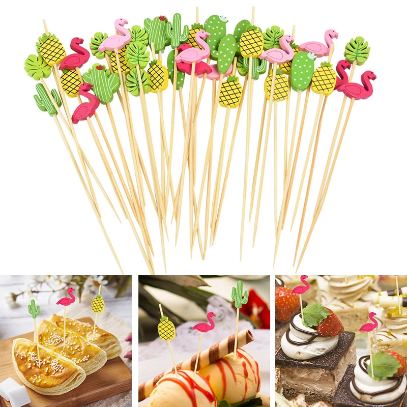 en un día festivo seco Ligadura Palillos de fruta de comida de flamenco, fiesta hawaiana, piña, Cactus,  pastel, postre, ensalada, tenedor, palillo de dientes de cóctel para  decoración de boda de verano| | - AliExpress