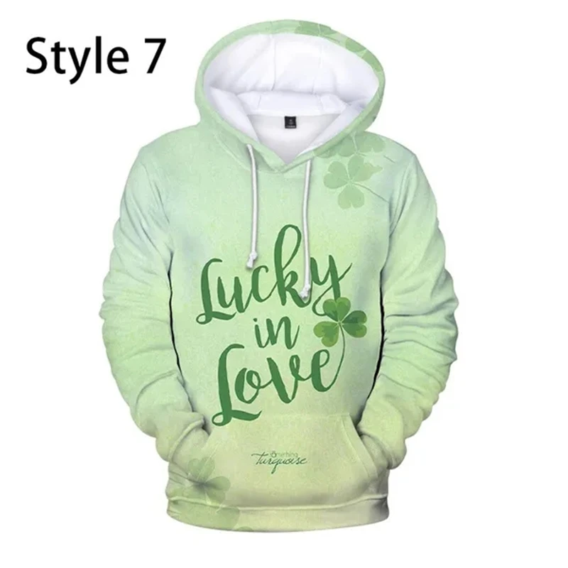 thumbnail image 1 of Sudadera con capucha y estampado de trébol de cuatro hojas para mujer y hombre, ropa con estampado 3D, para otoño e invierno, popular, para el día de San Patricio, 1 of 5