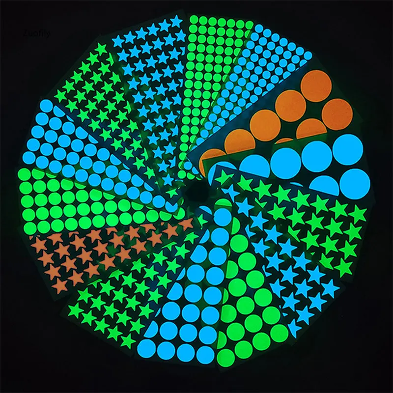 Fluorescent Stickers Luminous Wall Stickers Dots Star Glow Wall Stickers Fluorescent Wall Decals for Kids Bedroom Ceiling Home Decor Luminous Sticker
