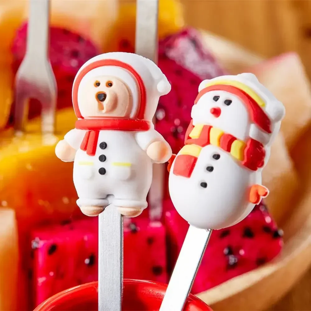 Description Picture 5 of item5pcs Christmas Theme Fruit Fork Stainless Steel Fruit Fork Set Salad Cutlery Kitchen Gadget Feliz Navidad Kid Favor for Festival