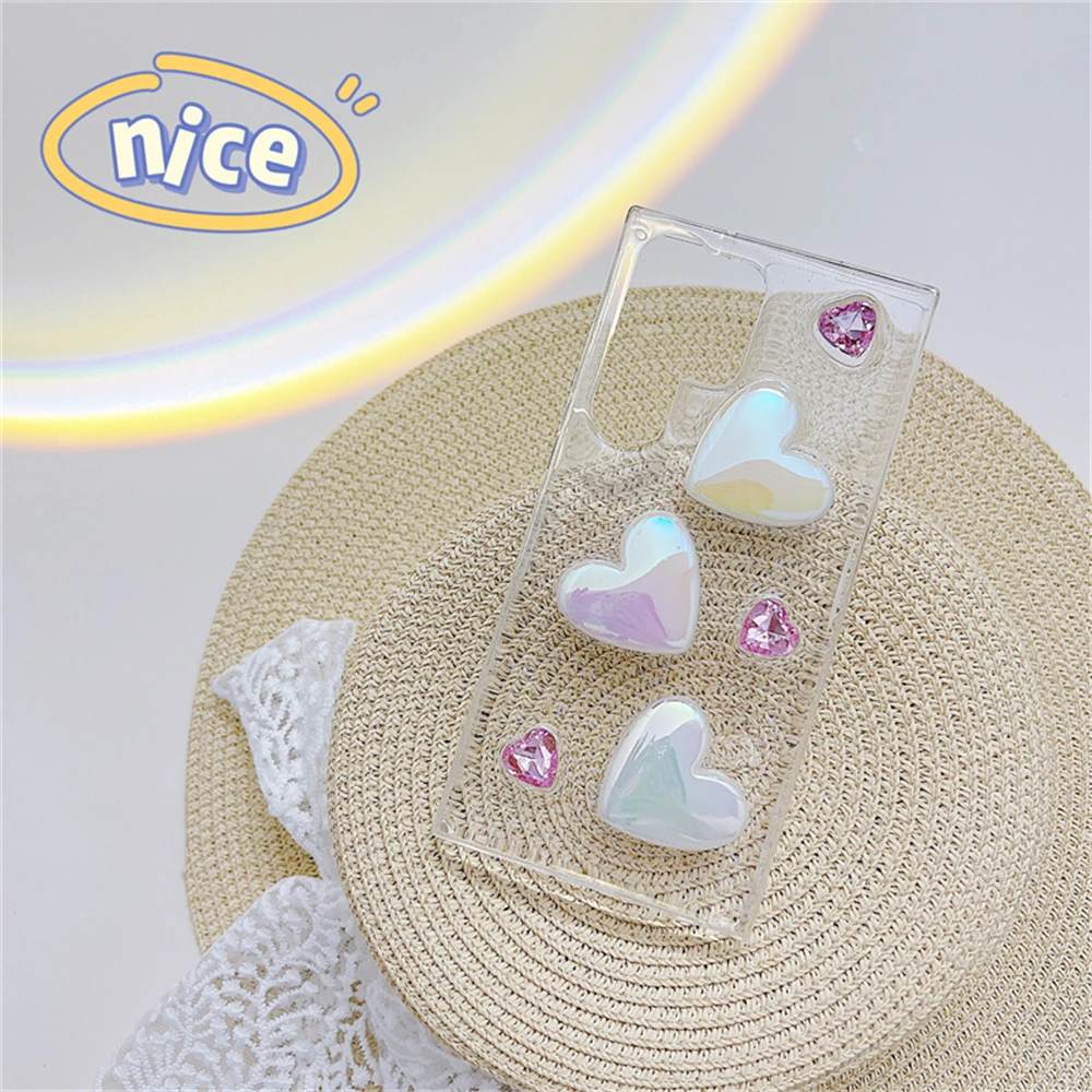 Coque de téléphone transparente avec cœur diamant 3d et perles_voghion.com
