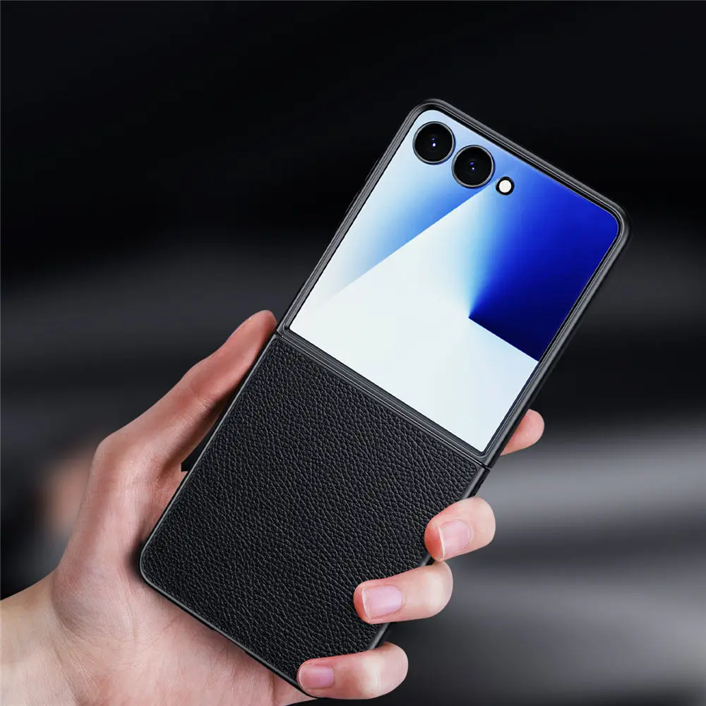 Premium Genuine Cowhide Leather Litchi Pattern Business Armor Shockproof Back Cover