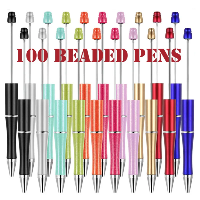 

100 Pieces Bead Ballpoint Pens Cute Black Ink School Writing Supplies Beadable Pens for Drawing Office Students Classroom