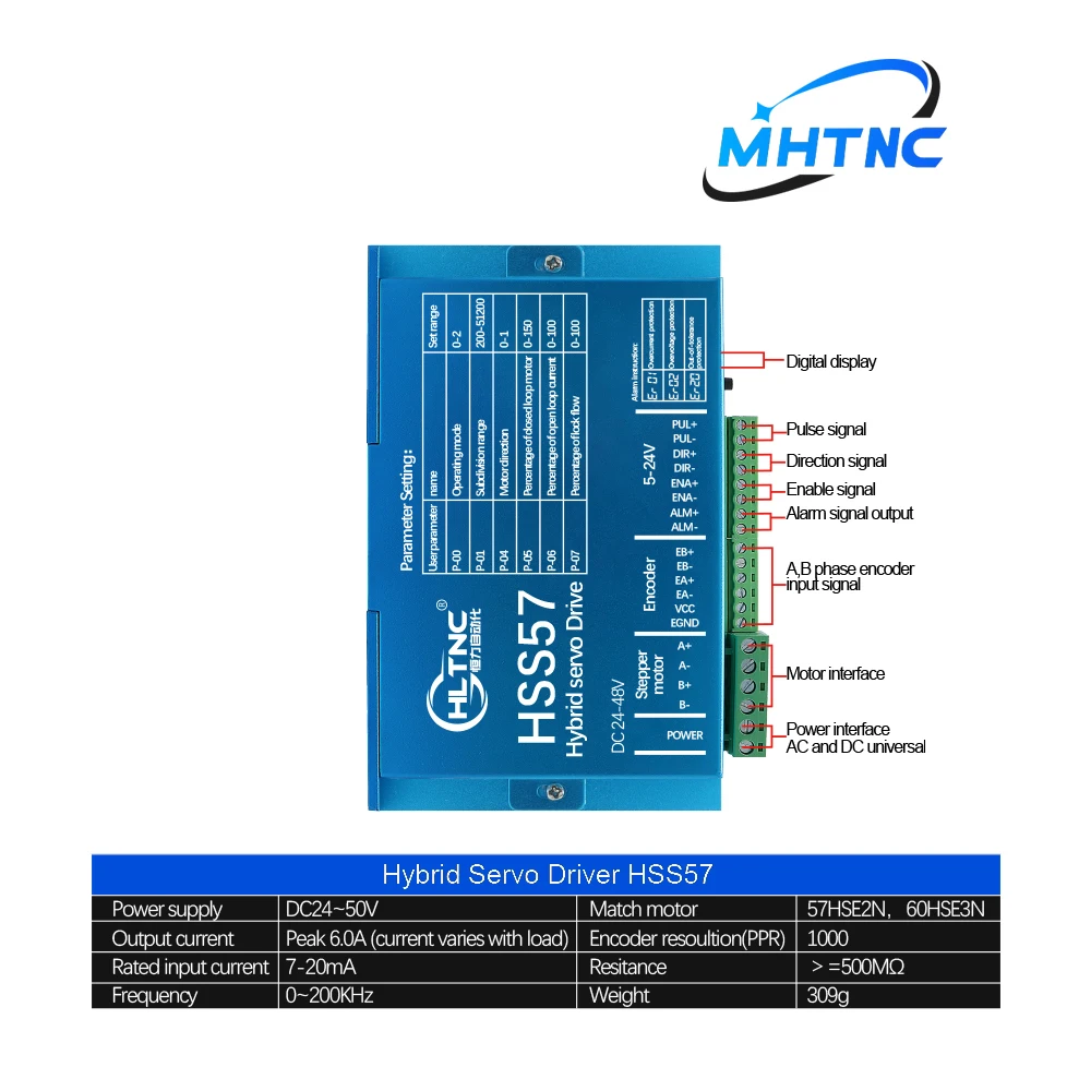 HSS57 Hybrid servo driver Digital display AC20-80V or DC 24-50V 0-200kHz 6.0A for Nema23 Nema24 close loop motor CNC controller
