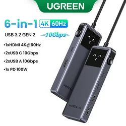 UGREEN Uno 6 - in - 1 High - Speed 4K USB - C Hub with PD Charging (6 - in - 1 10Gbps)