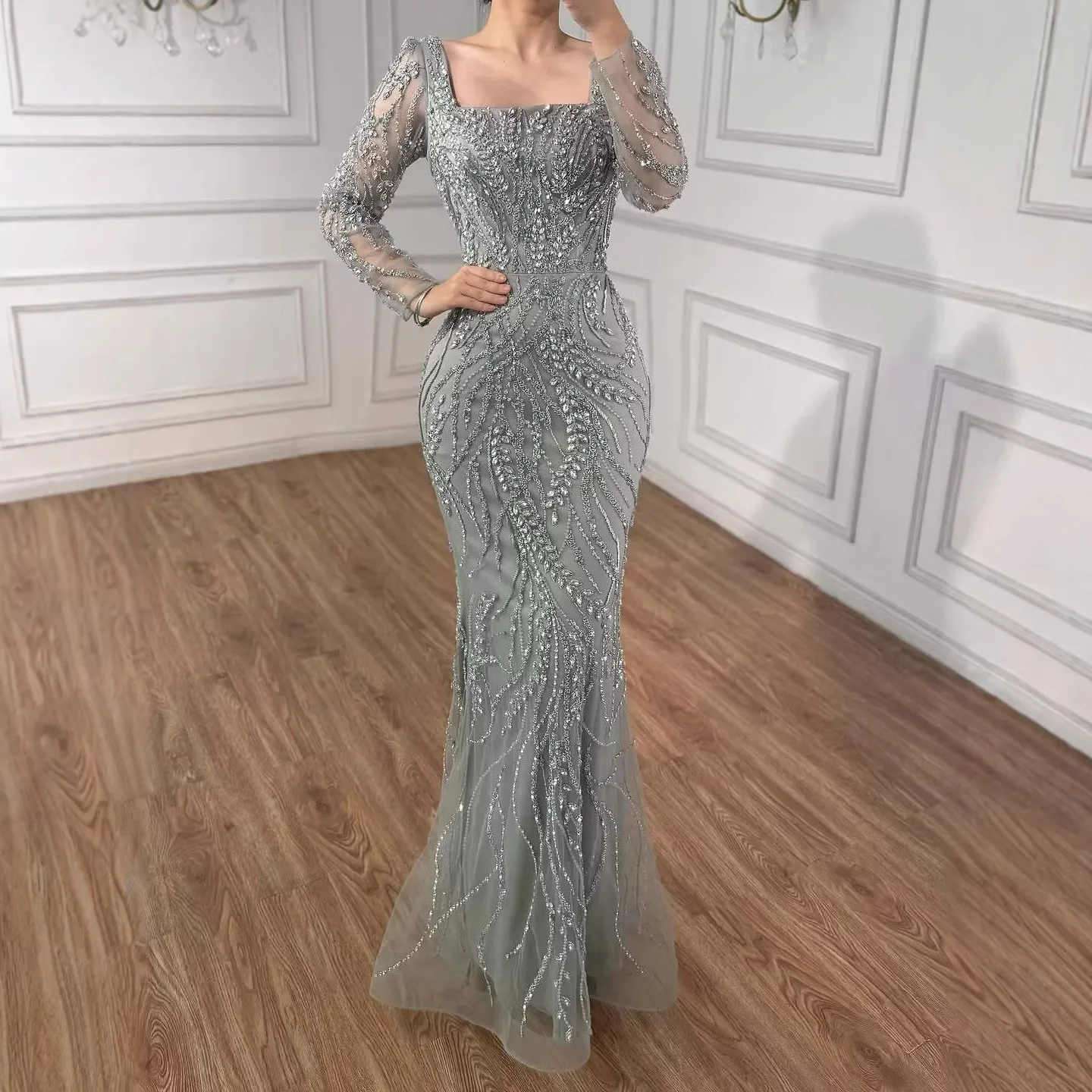 Serene Hill 2026 Arabic Luxury Sage Green Beaded Long Sleeves Mermaid Evening  Dress For Formal Occasion LA72413B Customized - AliExpress 320