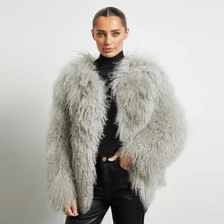 Real Fur Jackets Women Mongolian Lamb Fur Coat Round Collar Best Selling Short Natural Sheepskin Jacket