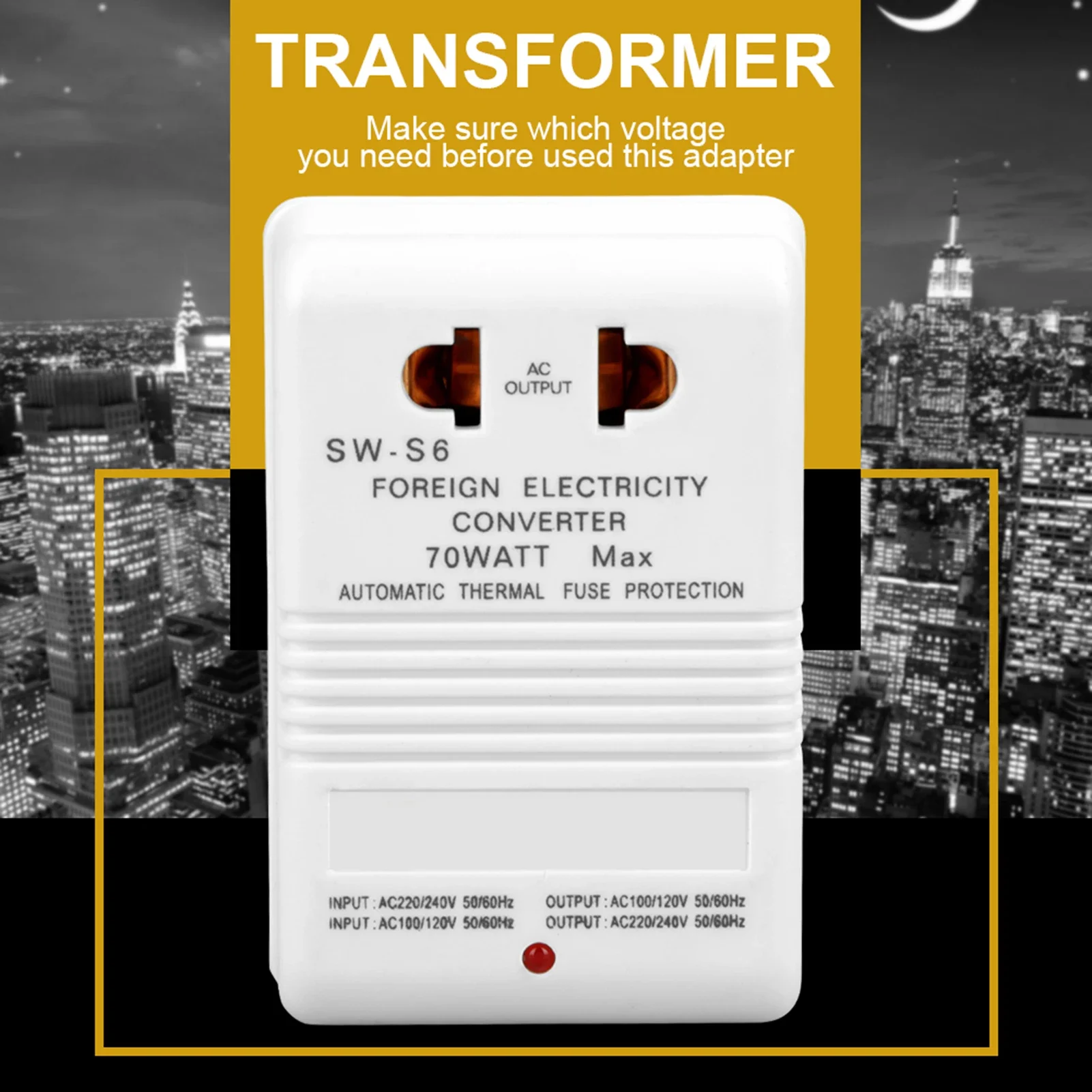 Universal Voltage Converter Transformer with CN Standard Plug, 70W Step-Up & Step-Down Capability