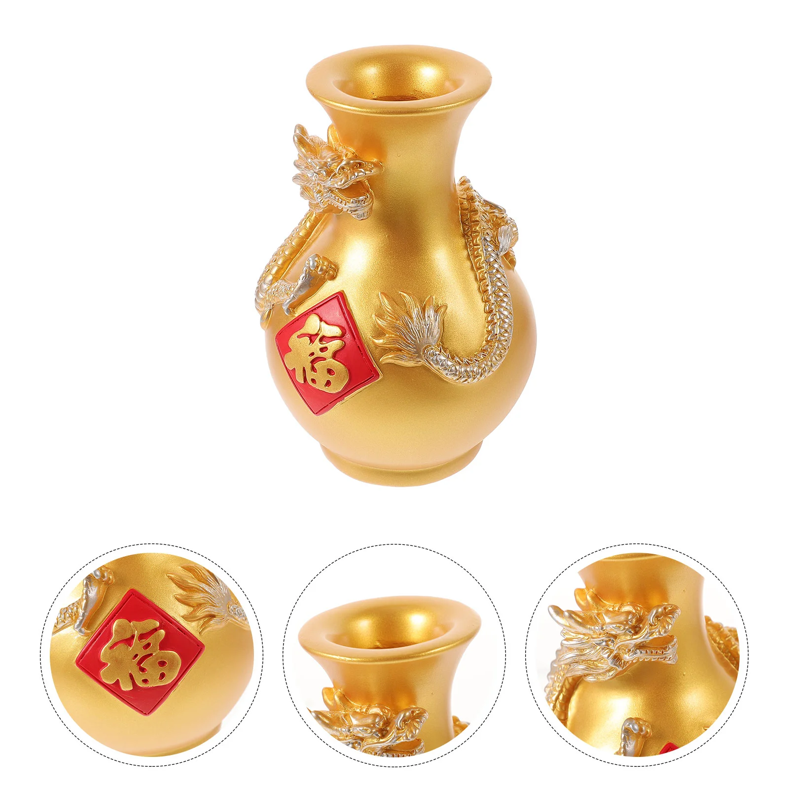 

Chinese Dragon Vase Oriental Sculptural Vase Fengshui Asian Art Flower Vase Fu Character Floral Vase Desktop Ornament 2024 Lunar
