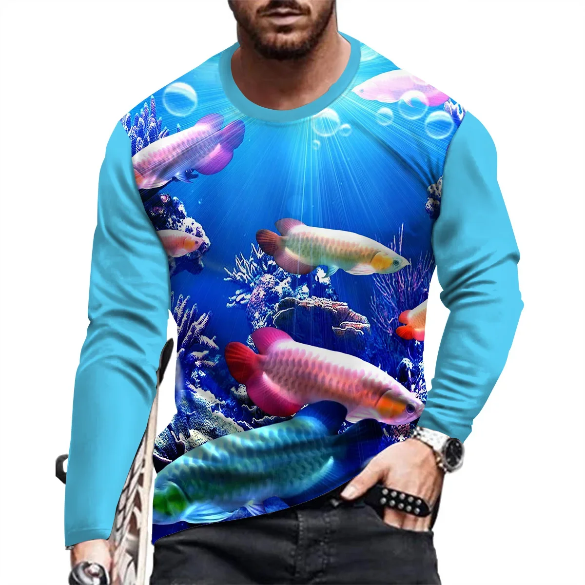 

Spring And Autumn Fashion Men's Clothing Ocean World Pattern T-Shirt 3d Printed Round Neck Sports Casual Long Sleeve T-Shirt Top