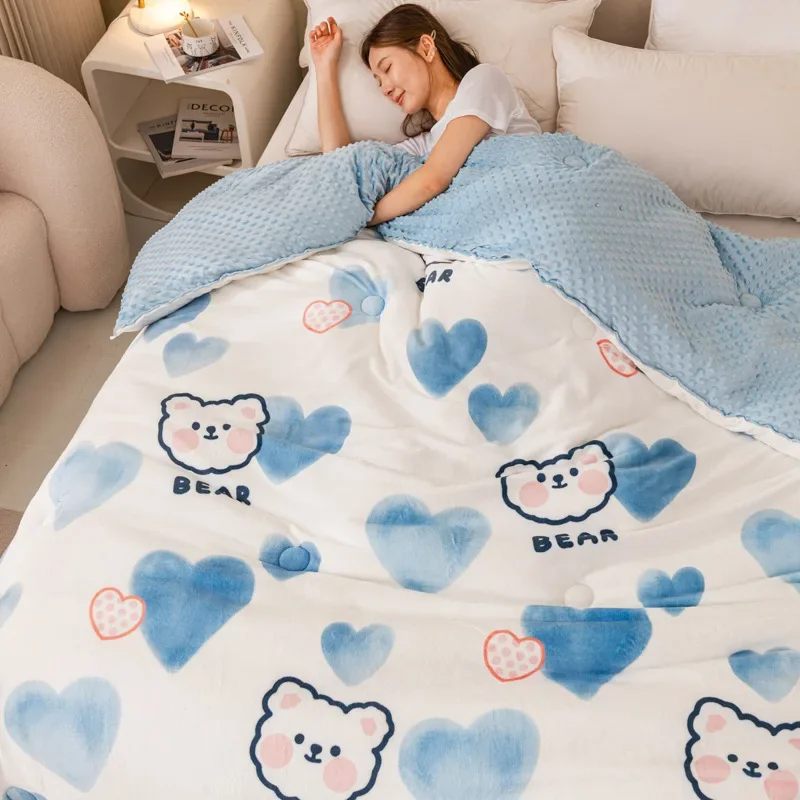 

Double Sided Milk Velvet Beans Velvet Autumn And Winter Quilts, Bear Cartoon Thickened Quilts In Student Dormitories
