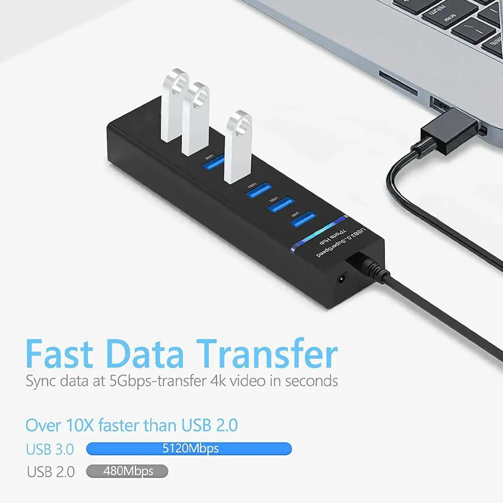 PC 노트북 노트북용 USB 3.0 허브 분배기 어댑터, 고속 컴퓨터 분배기, USB 허브 도킹 스테이션, 0.3 m, 1.2m H2b5, 7 포트