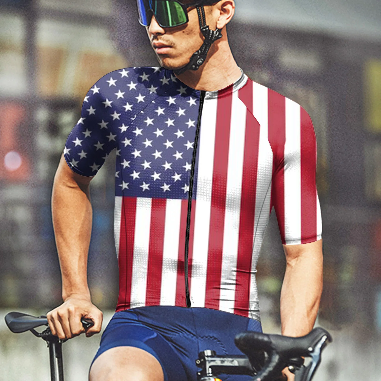 

Summer Mens Leisure Sports Cycling Clothes Fashion 3D Independence Day Short Sleeved Round Neck Men All- streetwear