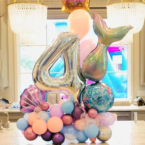 

Mermaid tail Balloons Set 32'' Number Foil Globos 1 2 3 4 5 6 7 8 9 years Old Party Balloons Girls Birthday Party Decorations