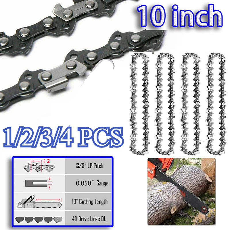 Chainsaw Chain 1/2/3/4Pcs 10 Inch 3/8" Pitch 20 Chain Cutters 40 Drive Links Electric Saw Accessory
