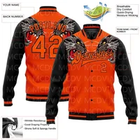 Custom Orange Black Leopard 3D Pattern Design Bomber Full-Snap Varsity Letterman Jacket