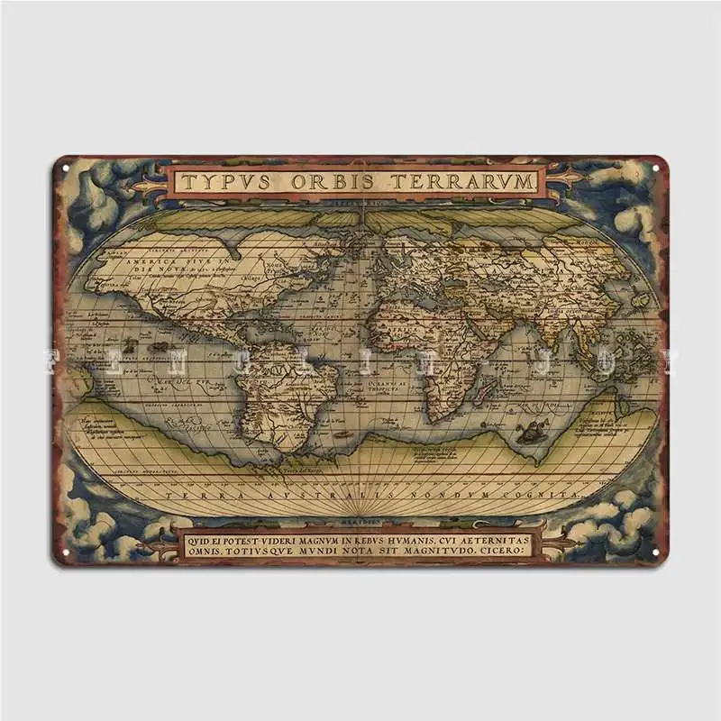 The World Ortelius Typus Orbis Terrarum 1564 Vintage World Maps Metal Sign Personalizzato Garage Club Tin Sign Poster