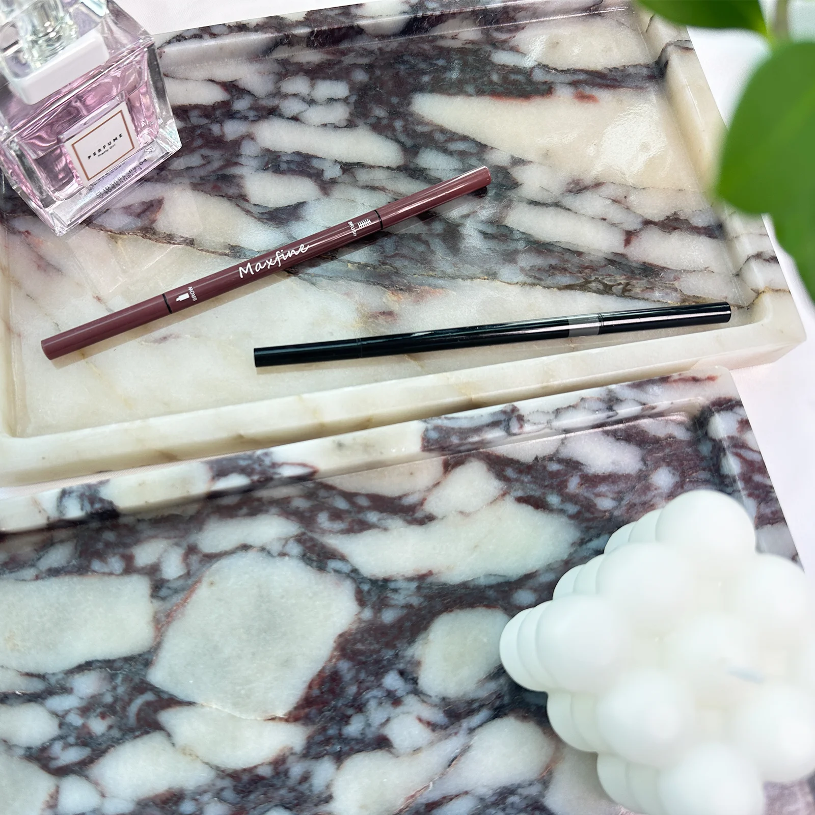 Natural Marble Vanity Tray 10"x6", Genuine Calacatta Viola Marble Stone Tray for Bathroom/Kitchen/Dresser 4