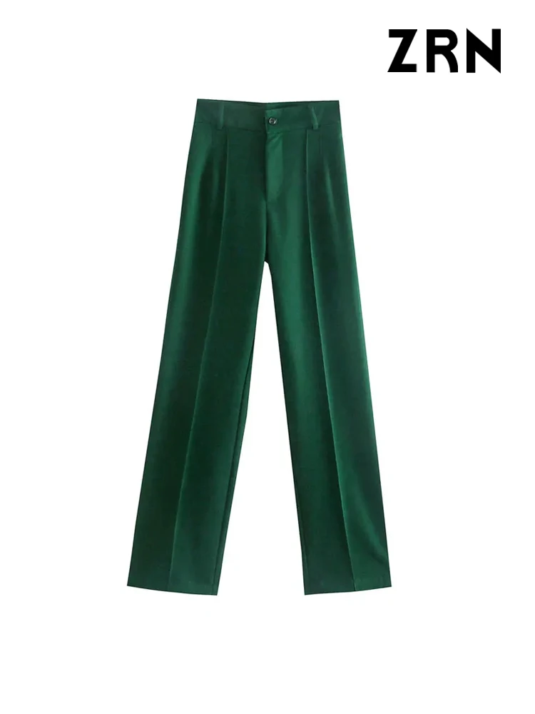 ZRN Women Chic Fashion Office Wear Straight Pants Vintage High Waist Zipper Fly Female Trousers Mujer