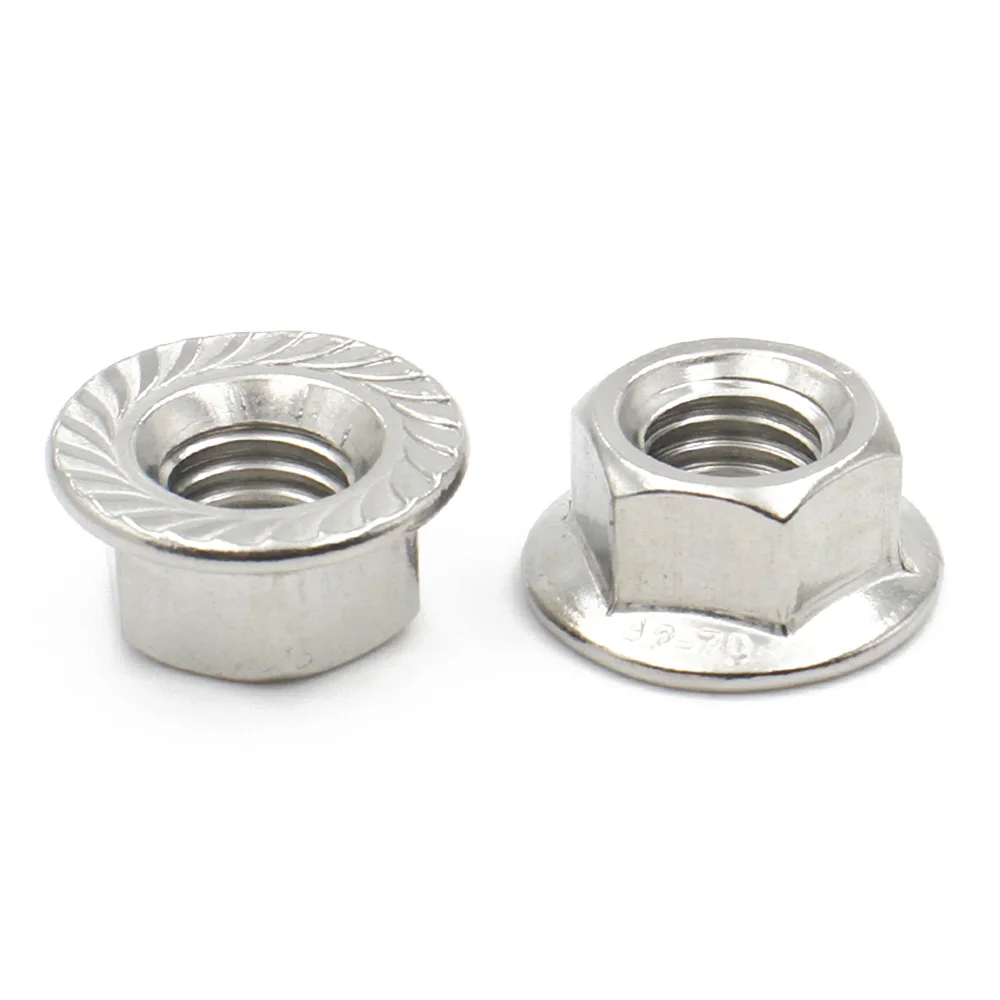 10 Stück 304 Edelstahl M3 M4 M5 M6 M8 M10 M12 M14 M16 M20 Sechskant-Flanschmutter Pinking Slip Locking Lock Nut DIN6923 – Detail 10