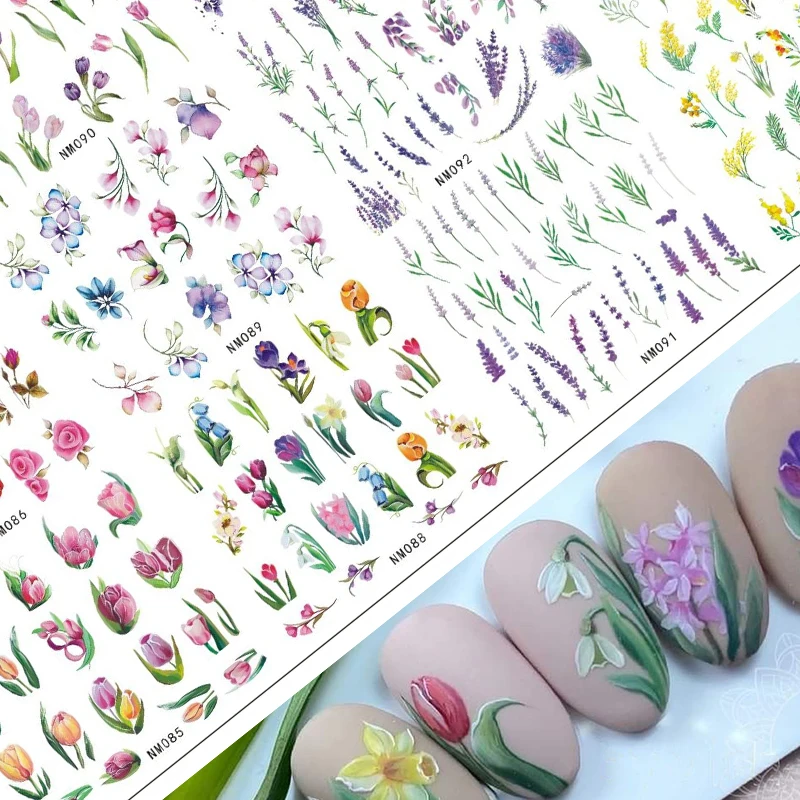 12Designs Geometry Letter Nail Water Decals Flower Leaf Slider Watercolor Ink Floral Silder Nail Sticker Manicure Decoration DIY nail decals