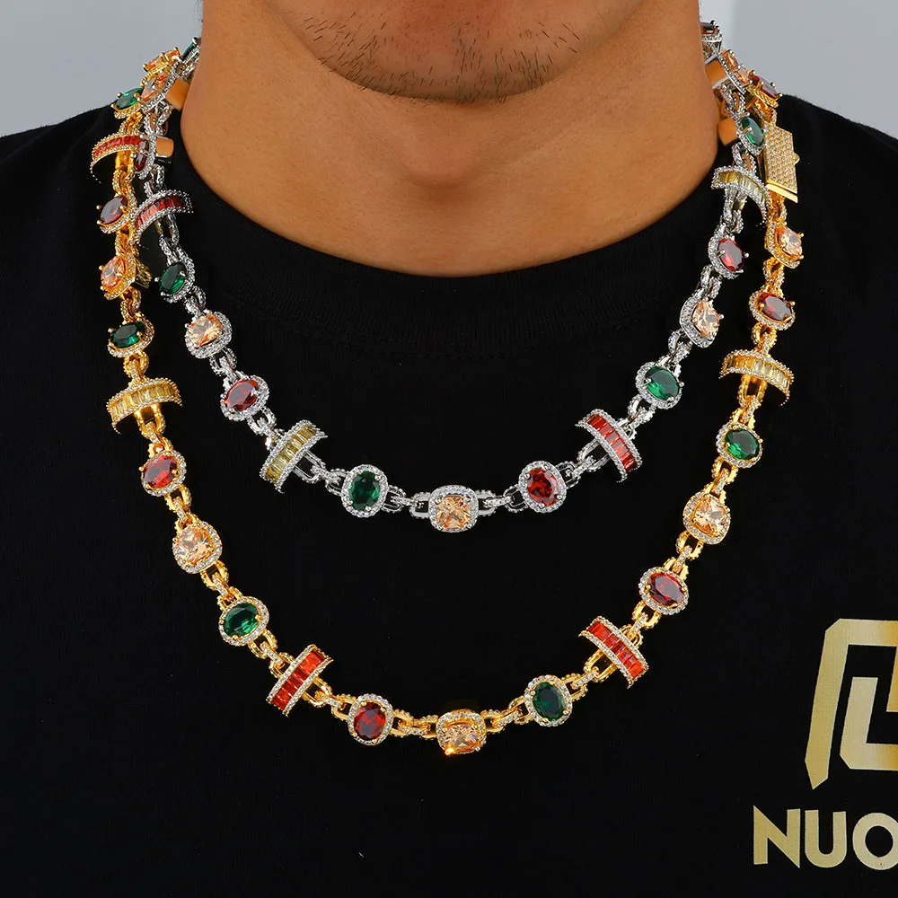 Sde2dac80b1004657b5af234276d66468t Multicolor Ruby and Emerald Chain Iced Necklace Sparkling 18K Gold Plated Cubic Zirconia Fine Jewelry for Women Gift Mallzona