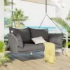 Gray Wicker Hanging Swing Chair with Cushion for 2-Person 1