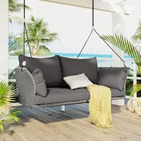 Gray Wicker Hanging Swing Chair with Cushion for 2-Person 1