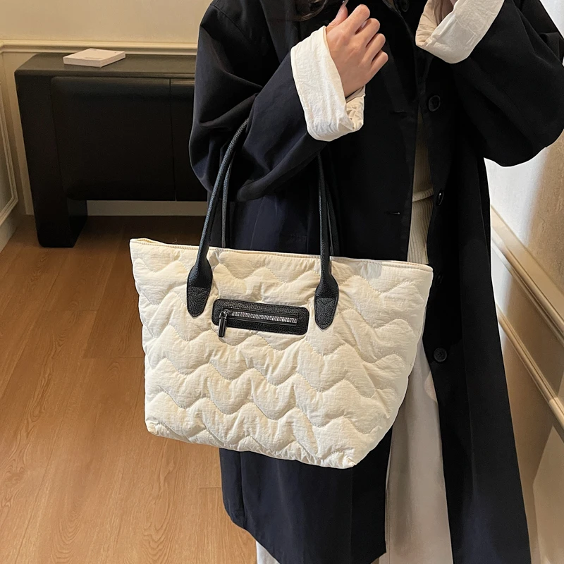 Frauen Handtasche Herbst/Winter Mode Raute Raum Baumwolle Anzug Schulter Tasche Große Kapazität Einfarbig Alle-Spiel Einkaufstasche – Detail 23