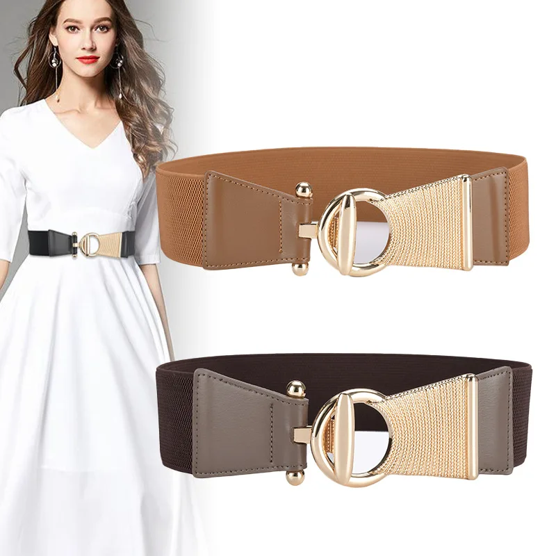 Wide Elastic Waist Belt Ladies Retro Fashion Cinch Stretchy Stylish Genuine Leather High Quality Belt Dress Waistband for Women