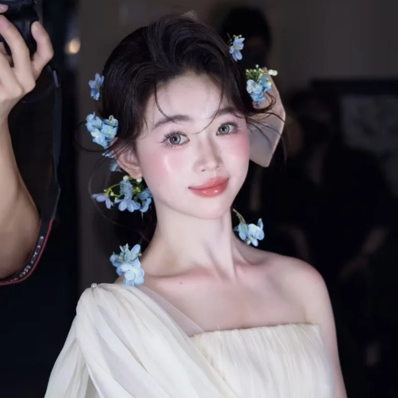 럭셔리 페어리 블루 플라워 신부 가운 헤어 액세서리 새로운 패션 여성 머리 장식
