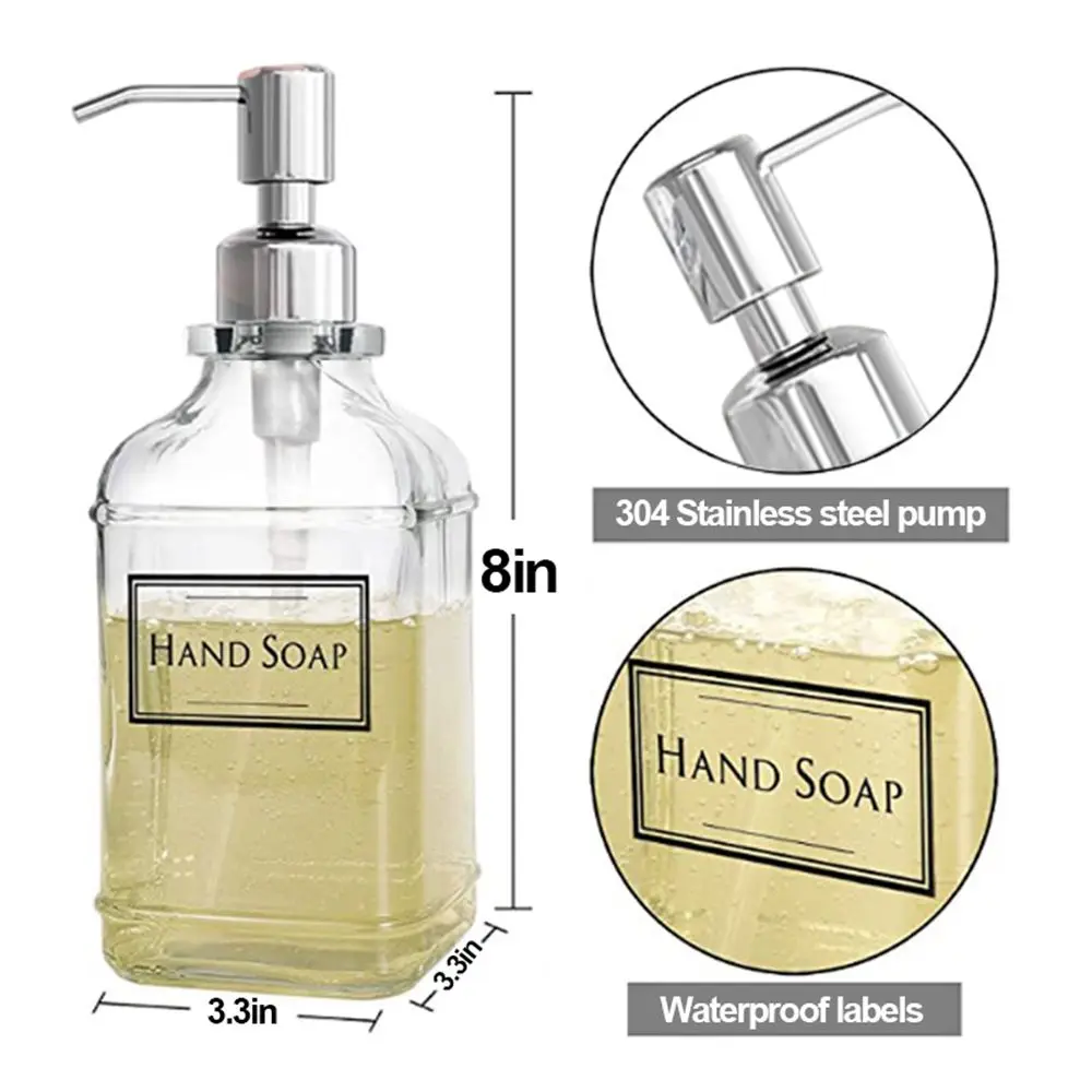 Soap Dispenser Press Type Thick Glass Stainless Steel Pump Liquid Foam Machine Clear Labels Washing Hand Separate Bottle soap dispenser,soap pump
