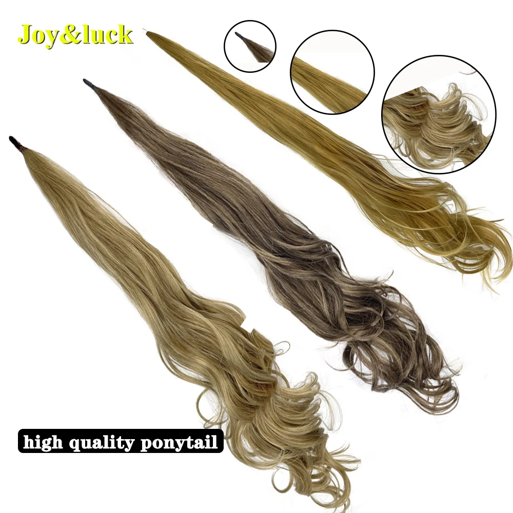 Synthetic Ponytail Hair Extensions Long 613 Blonde Natural Wave Flexible Wrap Around Women Daily Use Fake Horsetail Hairpieces