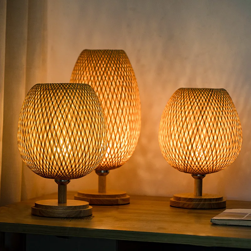 

Lampu Meja Bambu Antik Gaya Cina Buatan Tangan Lampu Meja Kayu untuk Ruang Tamu Kamar Tidur Dekorasi Kreatif E27 Lampu Samping