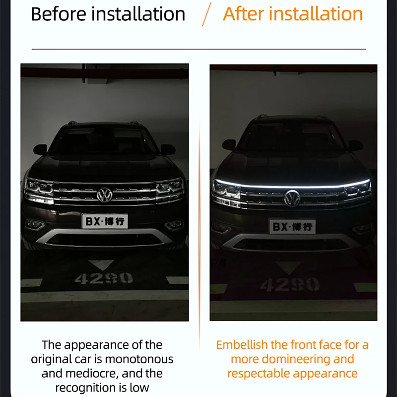RXZ LED Daytime Running Light Scan Starting Car Hood Decorative Lights DRL Auto Engine Hood Guide Decorative Ambient Lamp 12V 2