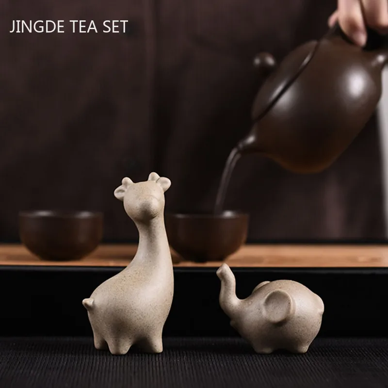 Tea Pet Ornaments Room Decor Statues 1Pc Crude Pottery Zodiac Tea Pet Ornaments Boutique Cute Mini Tea Figurine Pottery Set Decoration Table Accessories