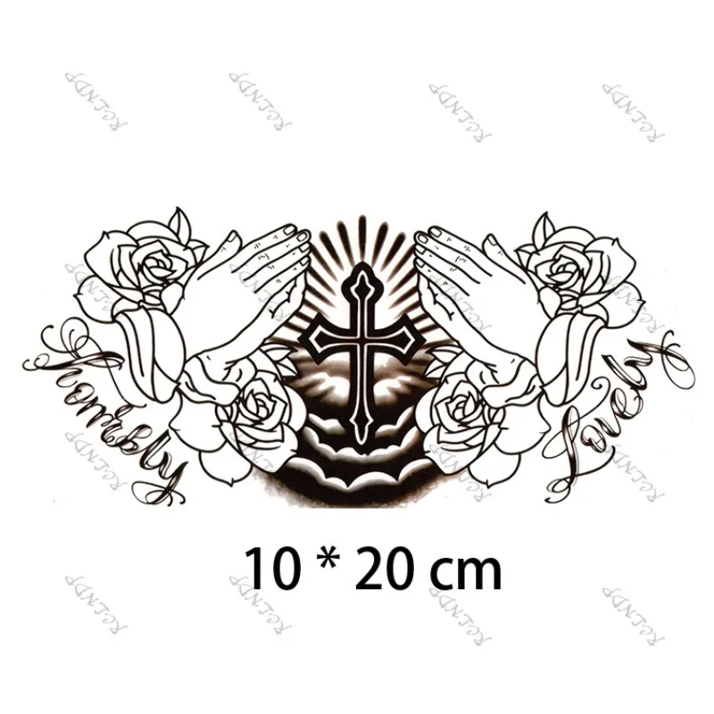 Waterproof Temporary Tattoo Sticker Flowers Big Pray Hands Cross Honely Lovely Letters Neck Flash Tatto Fake Tatoo for Women Men 3