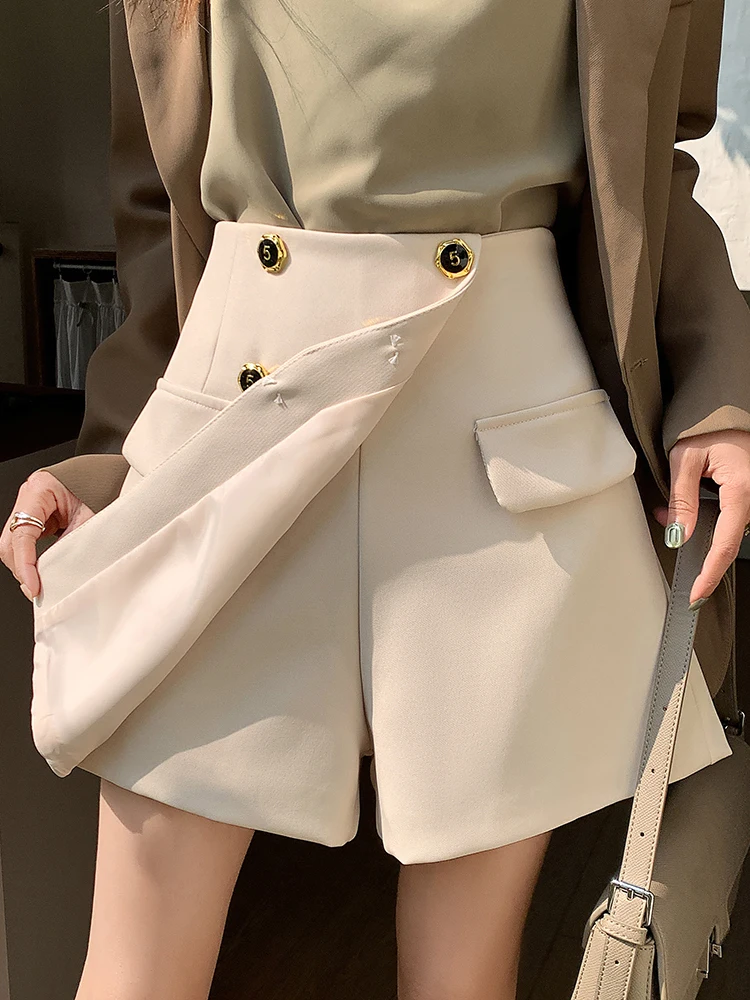 QOERLIN Summer Beach Skirts Shorts New High Waist A-Line Loose Wide Leg Suit Shorts Casual Korean Fashion Back Zipper Fly Shorts